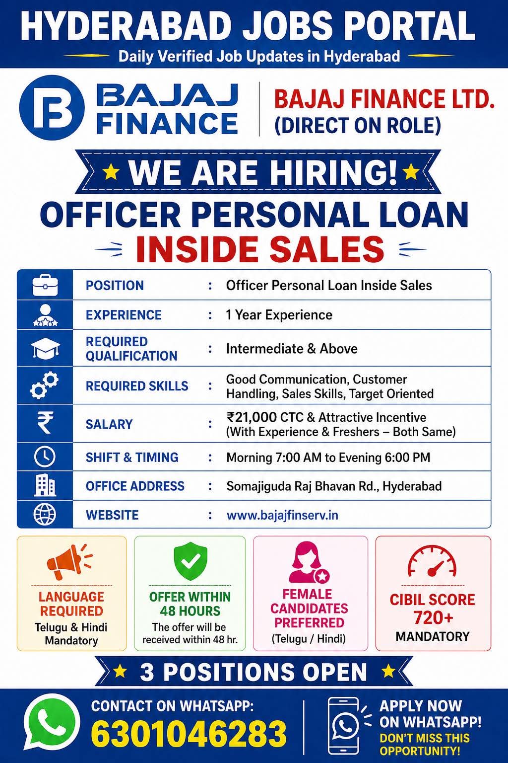 Hiring Sales Officers for Bajaj Finance