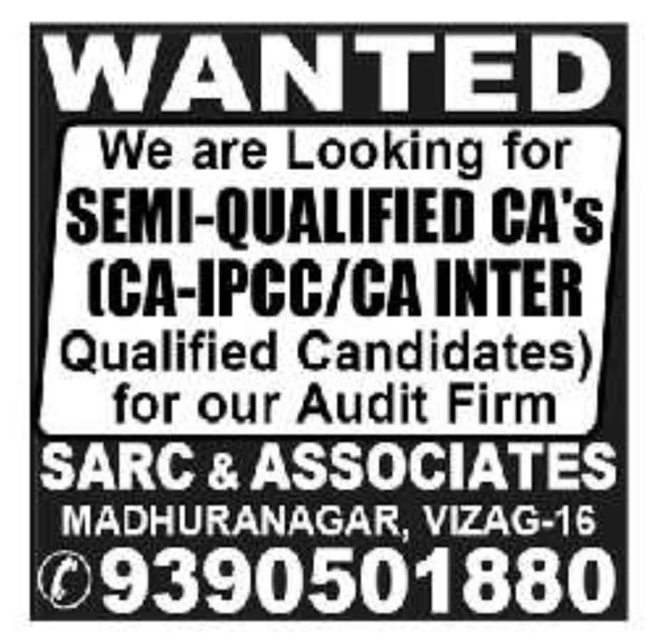 Hiring: Semi-Qualified CAs at SARC & Associates