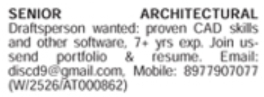 Hiring Senior Architectural Draftsperson