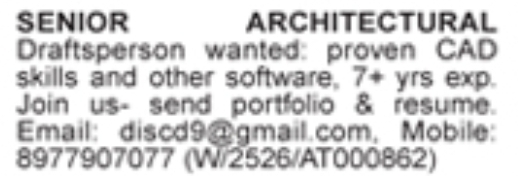 Hiring Senior Architectural Draftsperson