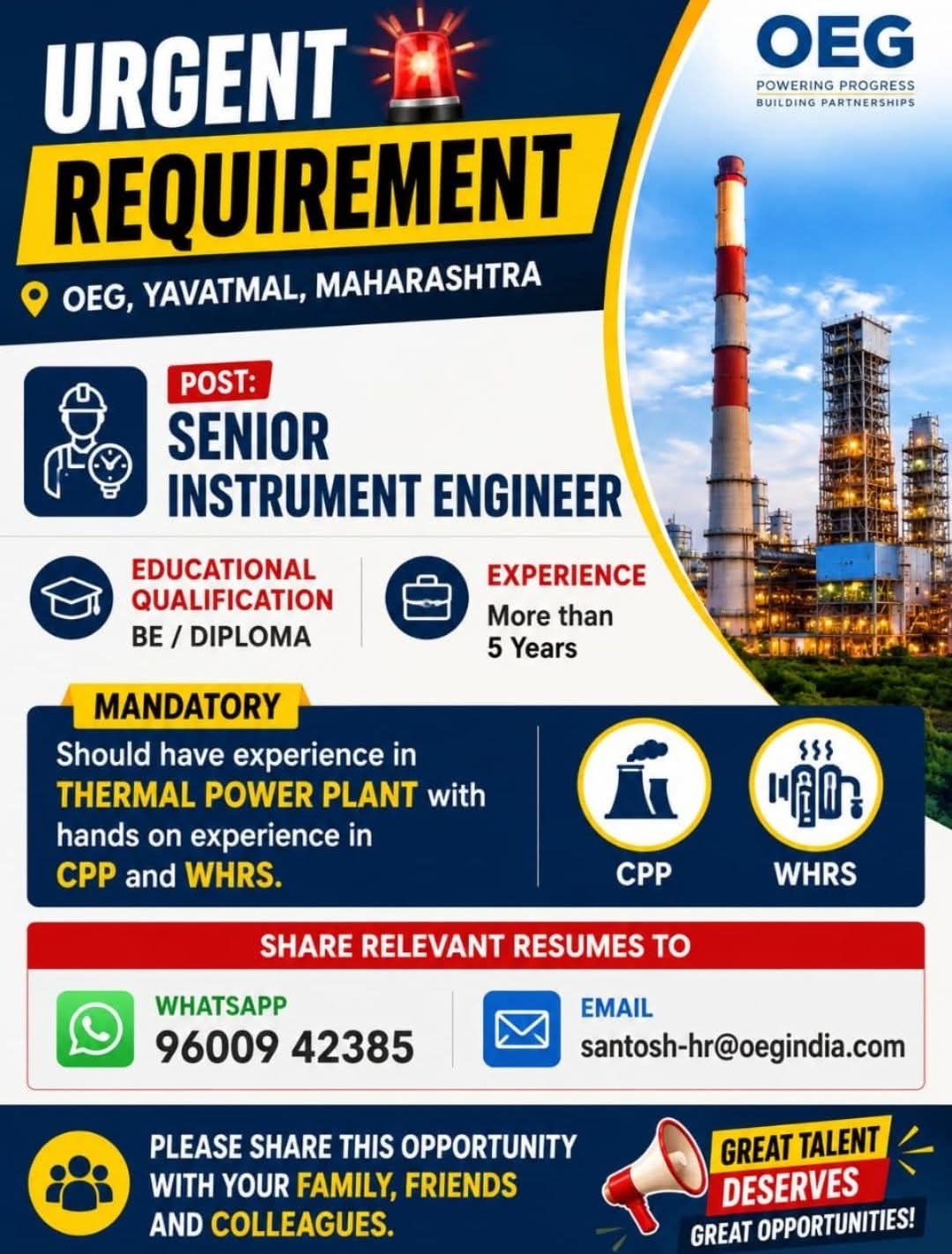 Hiring: Senior Instrument Engineer at OEG India