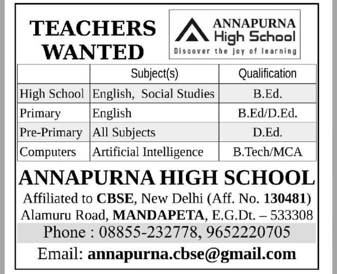 Hiring Teachers At Annapurna High School