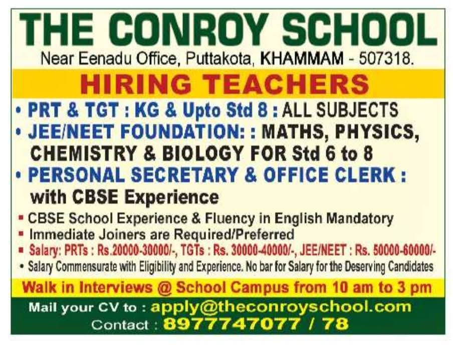 Hiring Teachers At Conroy School