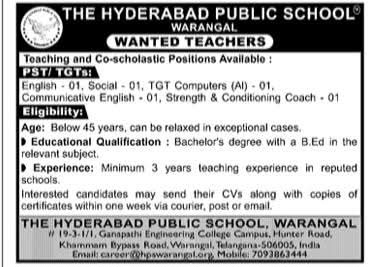 Hiring Teachers At Hyderabad Public School