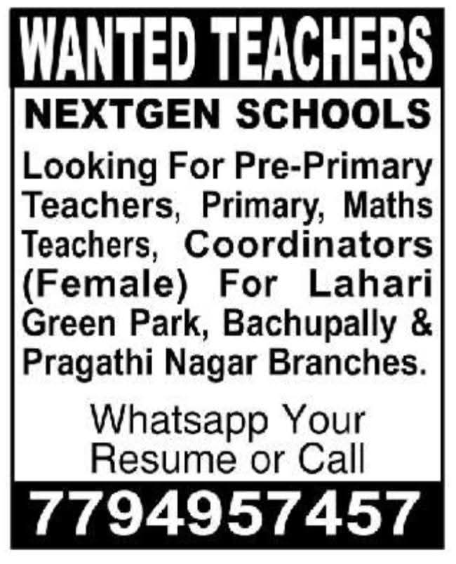 Hiring Teachers & Female Coordinators at Nextgen Schools