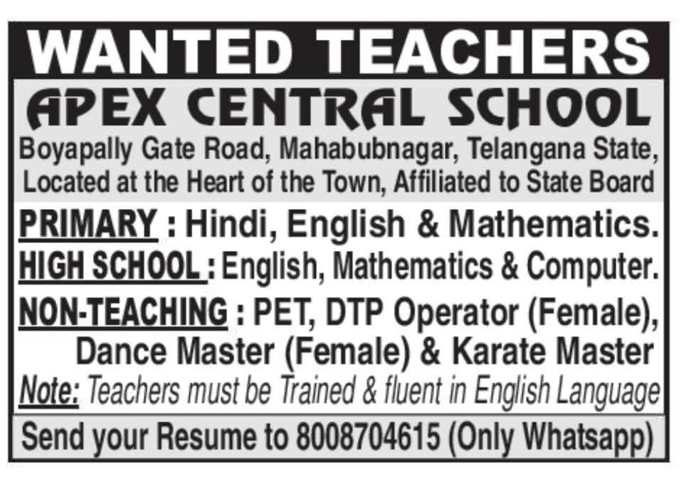 Hiring Teachers & Non Teaching Staff At Apex Central School