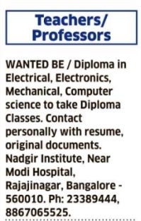 Hiring: Teachers/ Professors at Nadgir Institute