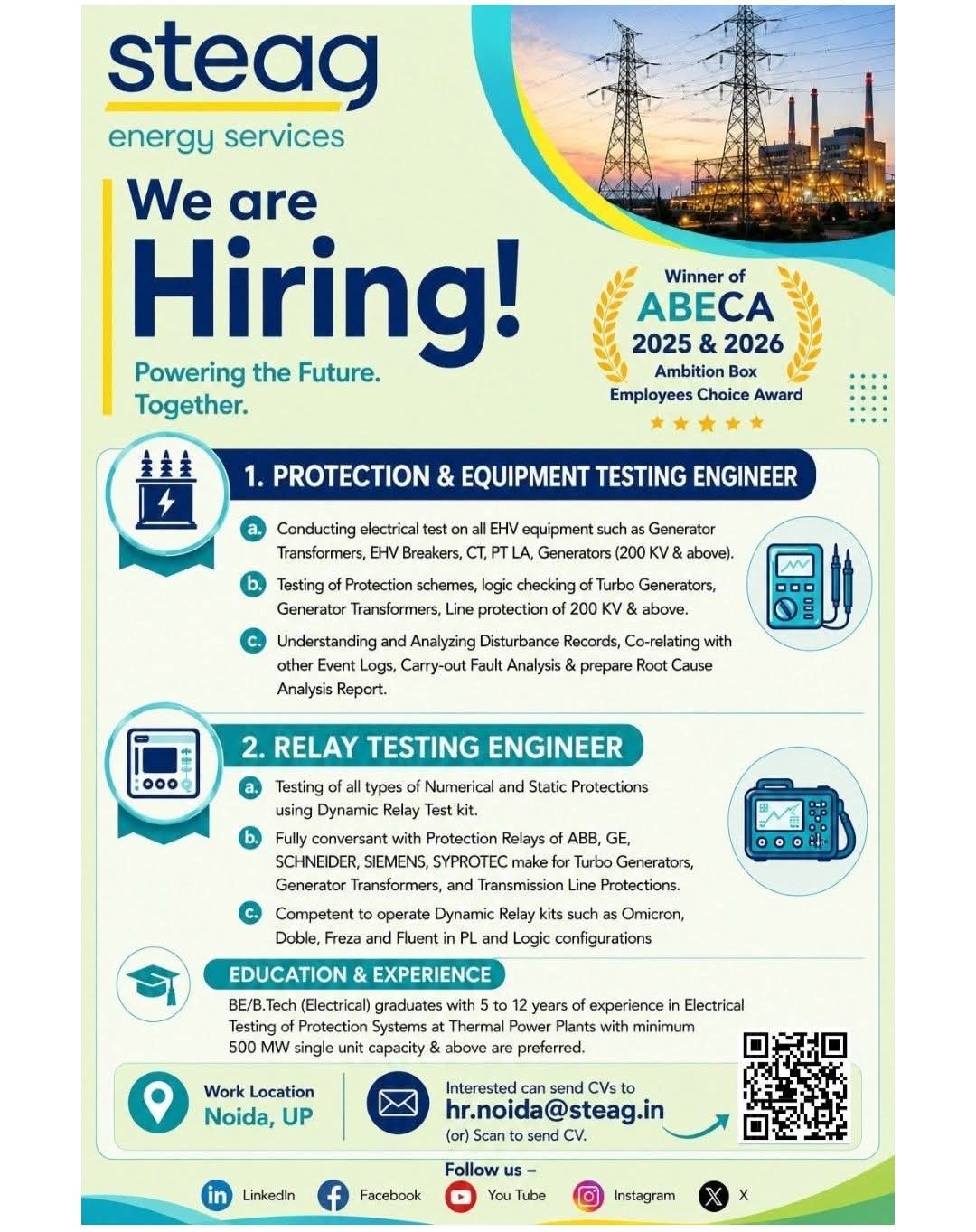 Hiring: Testing Engineers at STEAG Energy Services