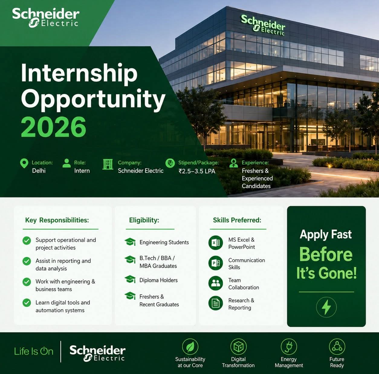 Internship Opportunity at Schneider Electric