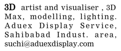 Job Opening for 3D Artist and Visualiser at Aduex Display Service