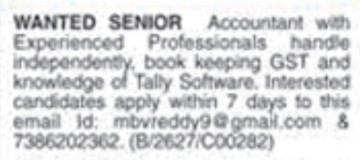 Job Opening: Independent Senior Accountant