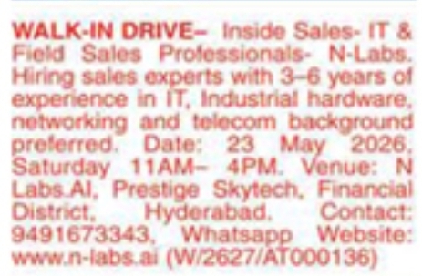 Job Opening: Inside & Field Sales Professionals at N-Labs