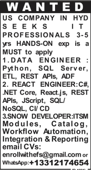 Job Opening: IT Professionals at US Company (Hyderabad)