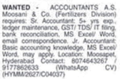 Job Opening: Senior & Junior Accountants