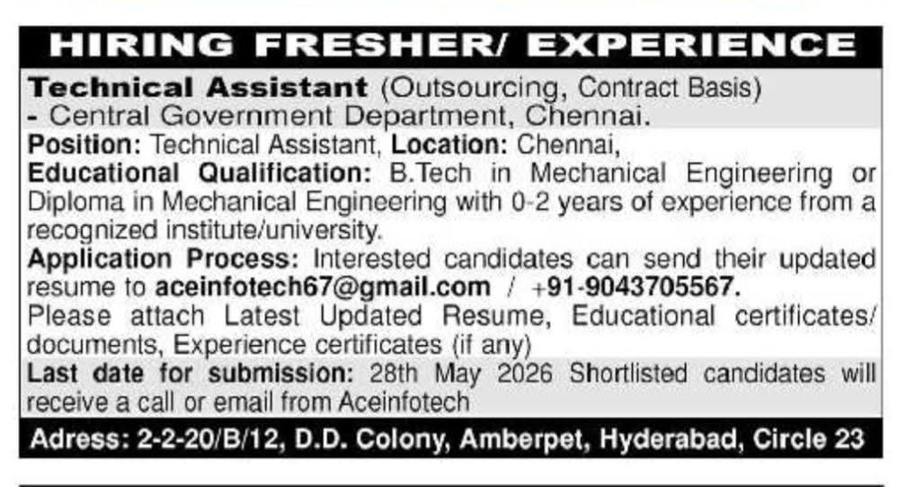 Job Opening: Technical Assistant at Central Government Department