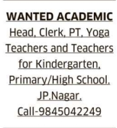 Job Opportunity: Academic & Staff Roles in JP Nagar