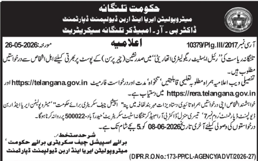 Job Opportunity: Chairperson for Telangana RERA