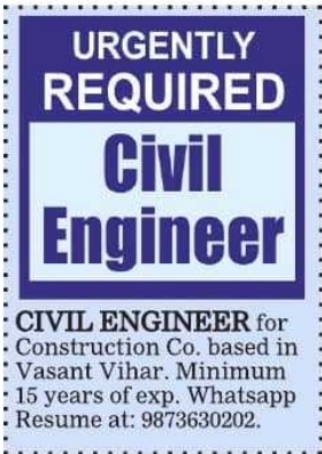 Job Opportunity: Civil Engineer at Vasant Vihar Construction Co.
