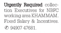 Job Opportunity: Collection Executives for NBFC in Khammam