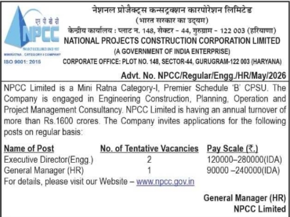 Job Opportunity: Executive Leadership Roles at National Projects Construction Corporation Limited