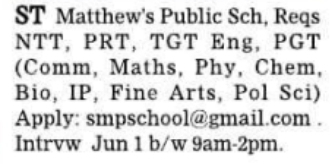Job Opportunity: Faculty Roles at St. Matthew's Public School