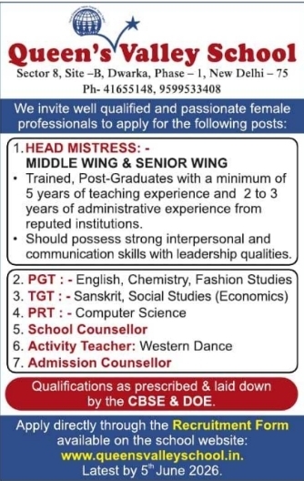 Job Opportunity: Female Staff Vacancies at Queen's Valley School