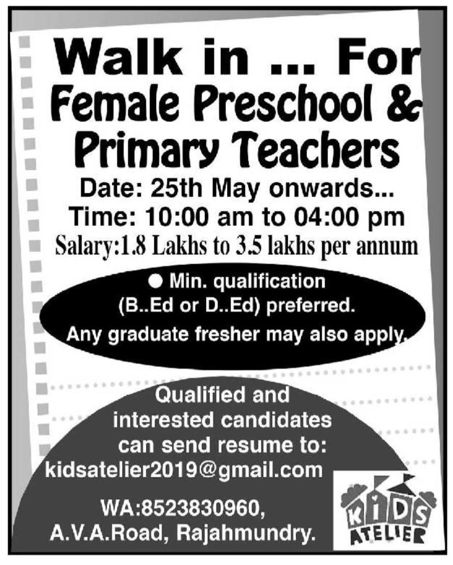 Job Opportunity: Female Teaching Roles at Kids Atelier