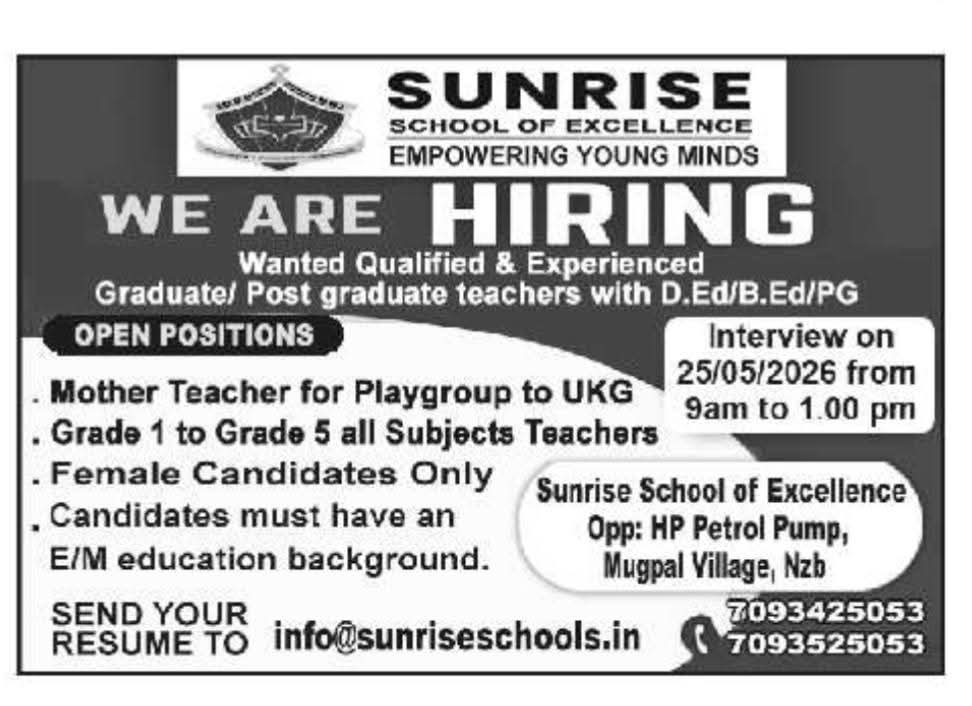 Job Opportunity: Female Teaching Roles at Sunrise School of Excellence