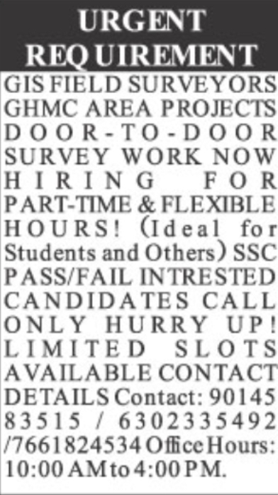 Job Opportunity: GIS Survey Work in Hyderabad