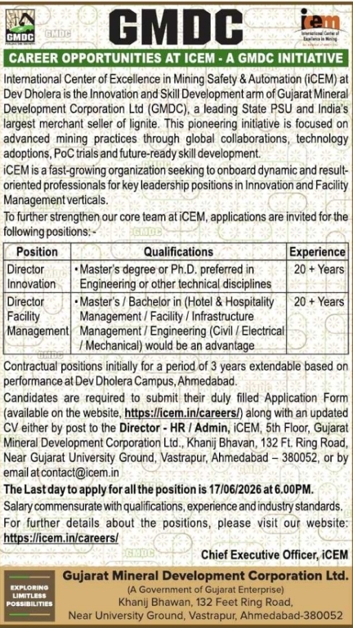 Job Opportunity: Leadership Roles at iCEM (A GMDC Initiative)