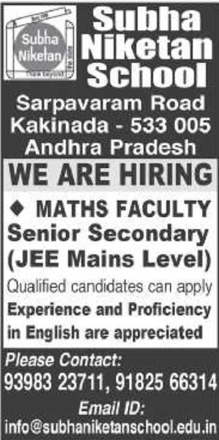 Job Opportunity: Maths Faculty Wanted at Subha Niketan School