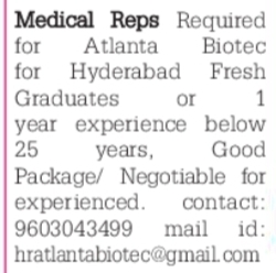 Job Opportunity: Medical Representatives at Atlanta Biotec