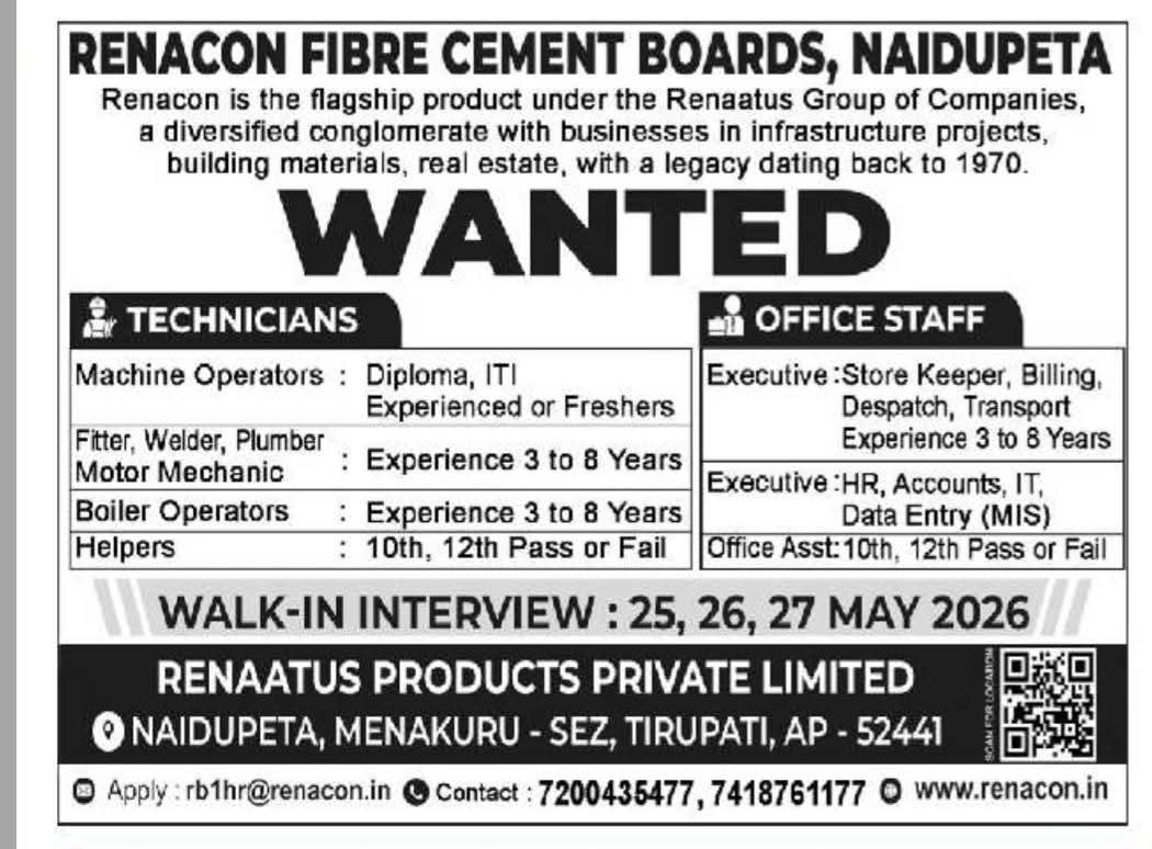 Job Opportunity: Multiple Staff Roles at Renacon Fibre Cement Boards