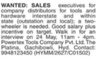 Job Opportunity: Sales Executives at Powertex Tools