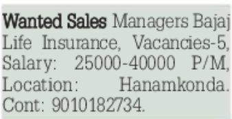 Job Opportunity: Sales Managers Wanted at Bajaj Life Insurance