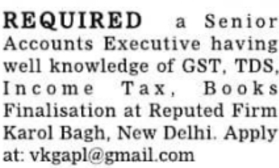 Job Opportunity: Senior Accounts Executive at a Reputed Firm
