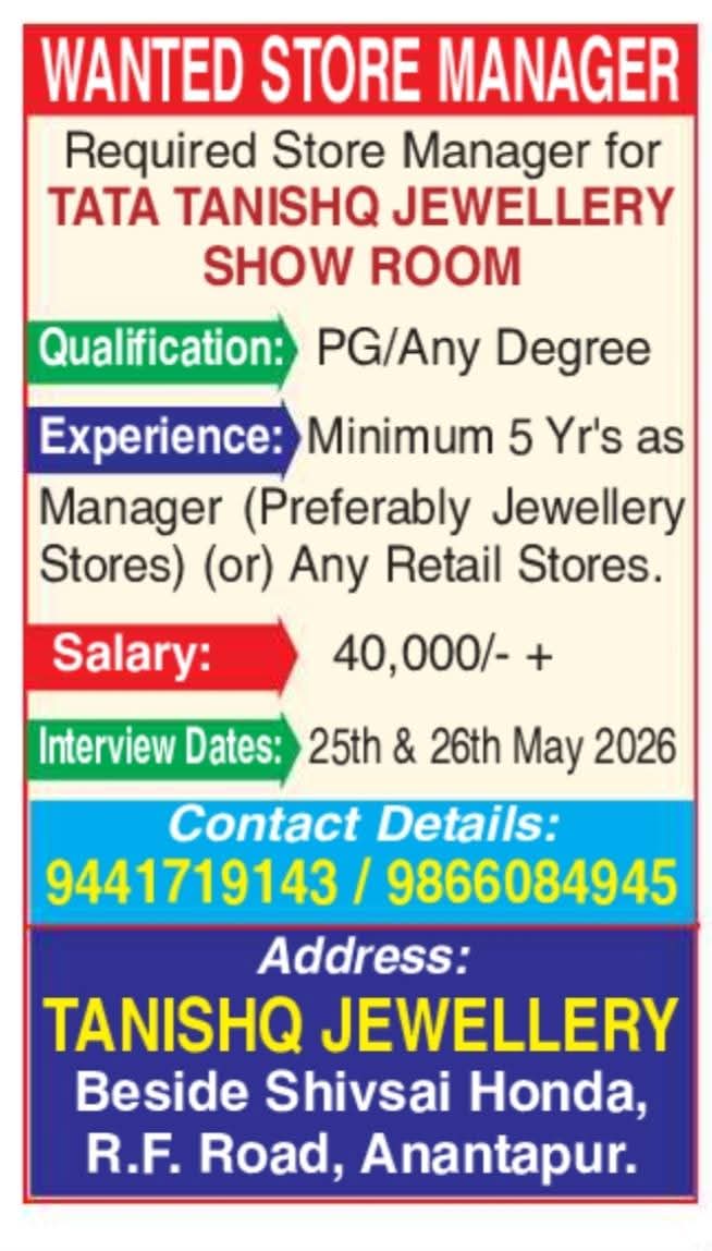 Job Opportunity: Store Manager Roles at TATA Tanishq Jewellery