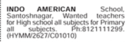 Job Opportunity: Teachers at Indo American School