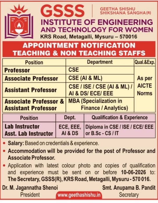 Job Opportunity: Teaching & Non-Teaching Roles at GSSS Institute of Engineering and Technology for Women