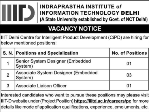 Job Opportunity: Technical Roles at IIIT Delhi (CiPD)