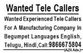Job Opportunity: Tele Callers at Manufacturing Company