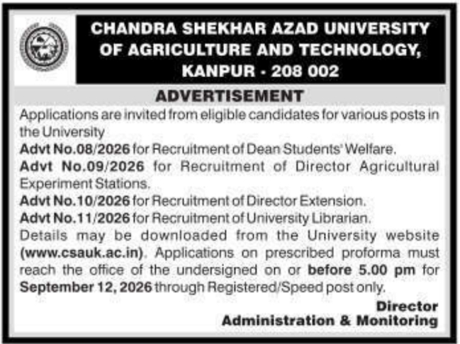 Job Recruitment by CSAUK Kanpur