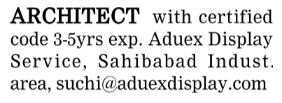 Job Vacancy for Certified Architect at Aduex Display Service