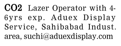 Job Vacancy for CO2 Laser Operator at Aduex Display Service