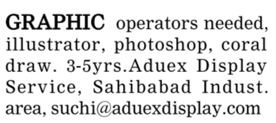 Job Vacancy for Graphic Operators at Aduex Display Service