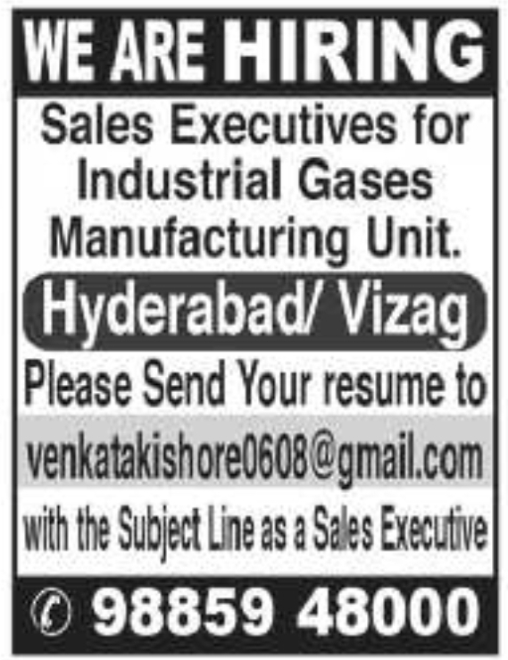 Job Vacancy: Sales Executives for Industrial Gases Unit