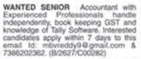 Job Vacancy: Senior Accountant