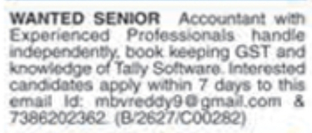 Job Vacancy: Senior Accountant