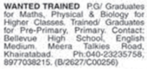 Job Vacancy: Teaching Staff at Bellevue High School
