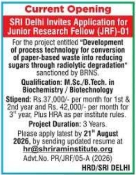 Junior Research Fellow Recruitment by SRI